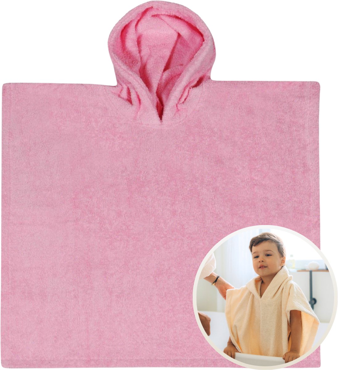 Funnies Badponcho Roze 6 t/m 24 maanden - 45x45 cm - Jongens - Meisjes - Zachte Badponcho - Omslagdoek voor Kinderen - 100% Katoenen Badstof - Absorberend, Comfortabel en Makkelijk Wasbaar - Perfect na het Zwemmen of Badderen