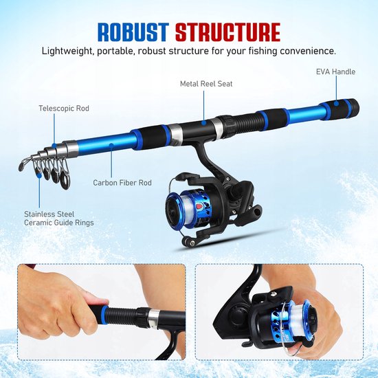 Set de pêche : 2 cannes à pêche pliables, 1 canne à lancer, 1 flotteur et appâts. | Kit de démarrage complet pour débutants et confirmés