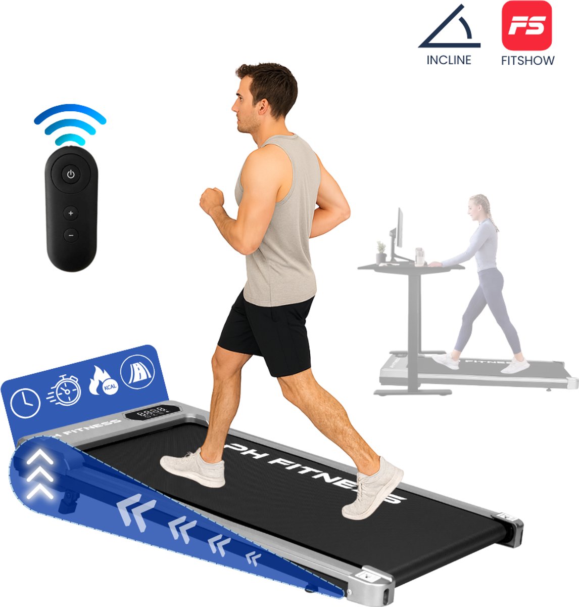 PH Fitness Loopband – 8 km/u – Incline & Handmatige Helling – Opvouwbaar / Inklapbaar – B1S – Gray / Grijs – Fitshow App – Walking Pad – Loopband voor Thuis – Loopband Fitness