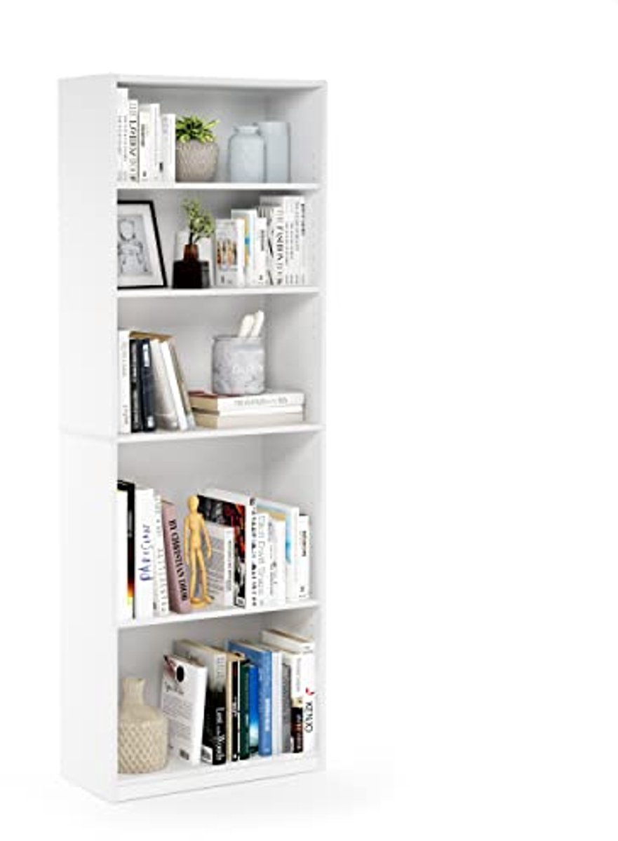 Eenvoudige witte boekenkast met 5 planken voor stijlvol opbergen