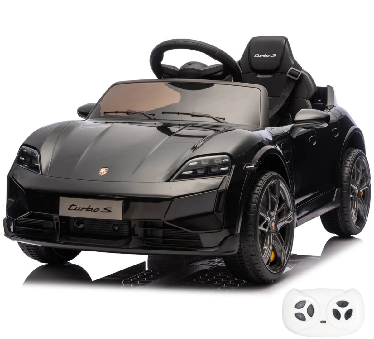 Porsche Taycan Turbo S 12V Elektrische Kinderauto 1 tot 5 jaar – Officieel Gelicentieerd met Vernieuwde Li-ion Accu – Luxe Sportwagen met Afstandsbediening, LED & Soft-Start – Zwart