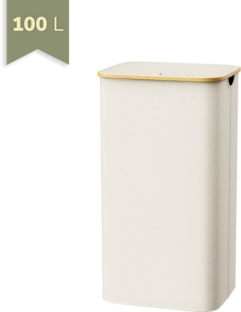 Wasmand 100 Liter met Deksel – Opvouwbare Wasmand – Beige – Middel Groot Formaat voor Badkamer – IN-HOMEXL Modena