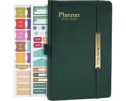 2025 2026 Weekly Planner A5 20.5 x 14 cm - 18 Months School Calendar - Leather Hard Cover - 2025-2026 Calendar voor Docent en Kantoor - Groen