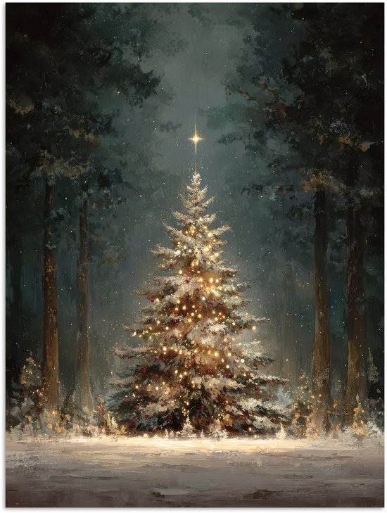 Foto: Poster 60x80 cm kerstboom bos sneeuw meerkleurig posters kamer decoratie wanddecoratie woonkamer muurdecoratie slaapkamer kerstversiering kerstdecoratie voor binnen kerstmis