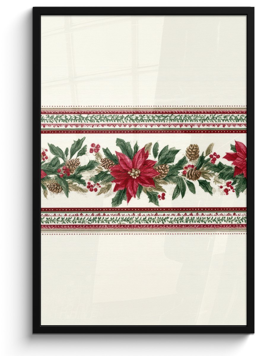 FrameYourWall Poster in lijst - Fotolijst 60x90 cm - Posters - Kerststrook - Pointia - Rood - Groen - Posterlijst zwart - Decoratie - Wanddecoratie woonkamer - Muurdecoratie slaapkamer - Kerstversiering - Kerstdecoratie voor binnen - Kerstmis Kerststrook - Poinsettia - Rood - Groen
