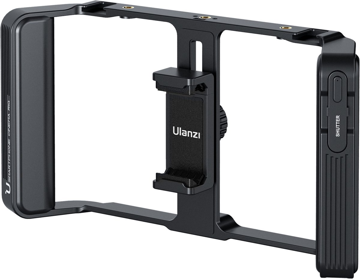 Ulanzi MA05 Smartphone Video Rig - met Magnetische Bluetooth Afstandsbediening - Dubbele Handgreep met 2 Cold Shoe Mounts - Aluminium - Zwart