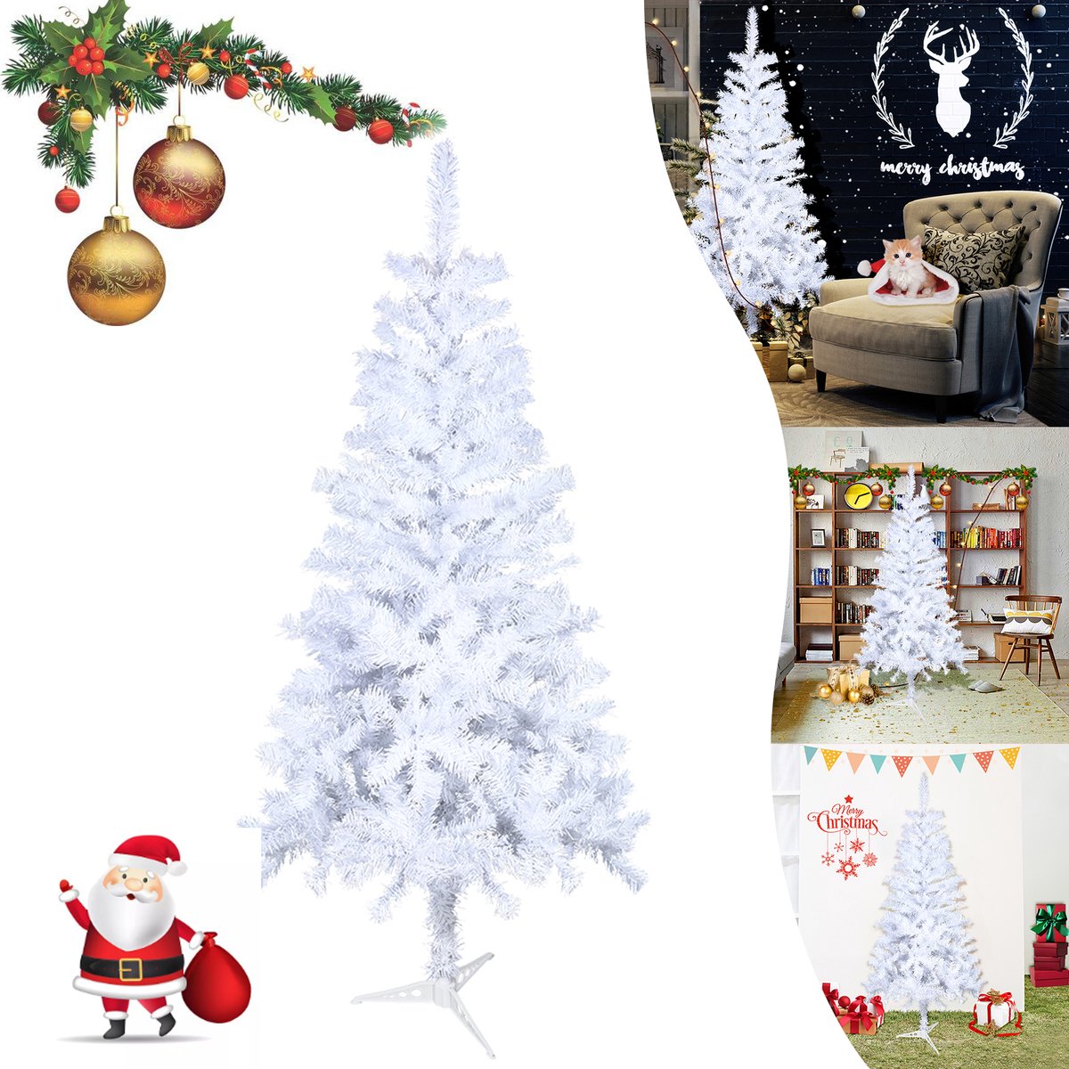 120 cm Wit Kunstmatige kerstboom - Sparvorm - PVC kerstboom - Met standaard - Sectie-assemblage - Kerstdecoratie