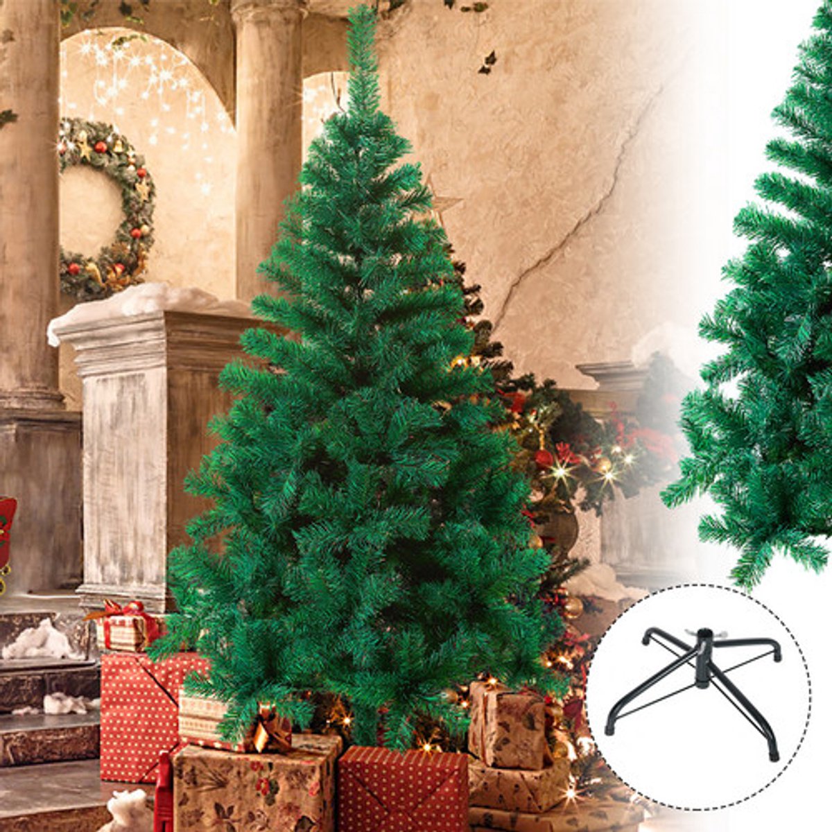 150 cm Groene Kunstmatige kerstboom - Sparvorm - PVC kerstboom - Met standaard - Sectie-assemblage - Kerstdecoratie