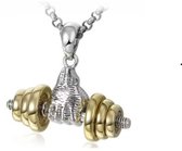 Collier de Fitness pour homme - Pendentif Dumbbell stylé avec main - Bijou de Sport, collier de Musculation doré