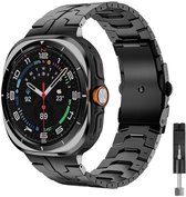 Stravo titanium bandje 'Iron' - Geschikt voor Samsung Galaxy Watch Ultra 2 (2026) / Ultra (2024/2025) – Zwart – premium metalen schakelband met inkortset – stijlvolle en duurzame horlogeband voor Samsung smartwatch