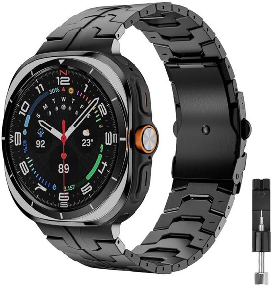 Bracelet en titane FFO2World « Iron » - Compatible avec Samsung Galaxy Watch Ultra / Ultra 2025 - Zwart - Bracelet à maillons métalliques haut de gamme avec kit de raccourcissement - Bracelet élégant et résistant pour montre connectée Samsung