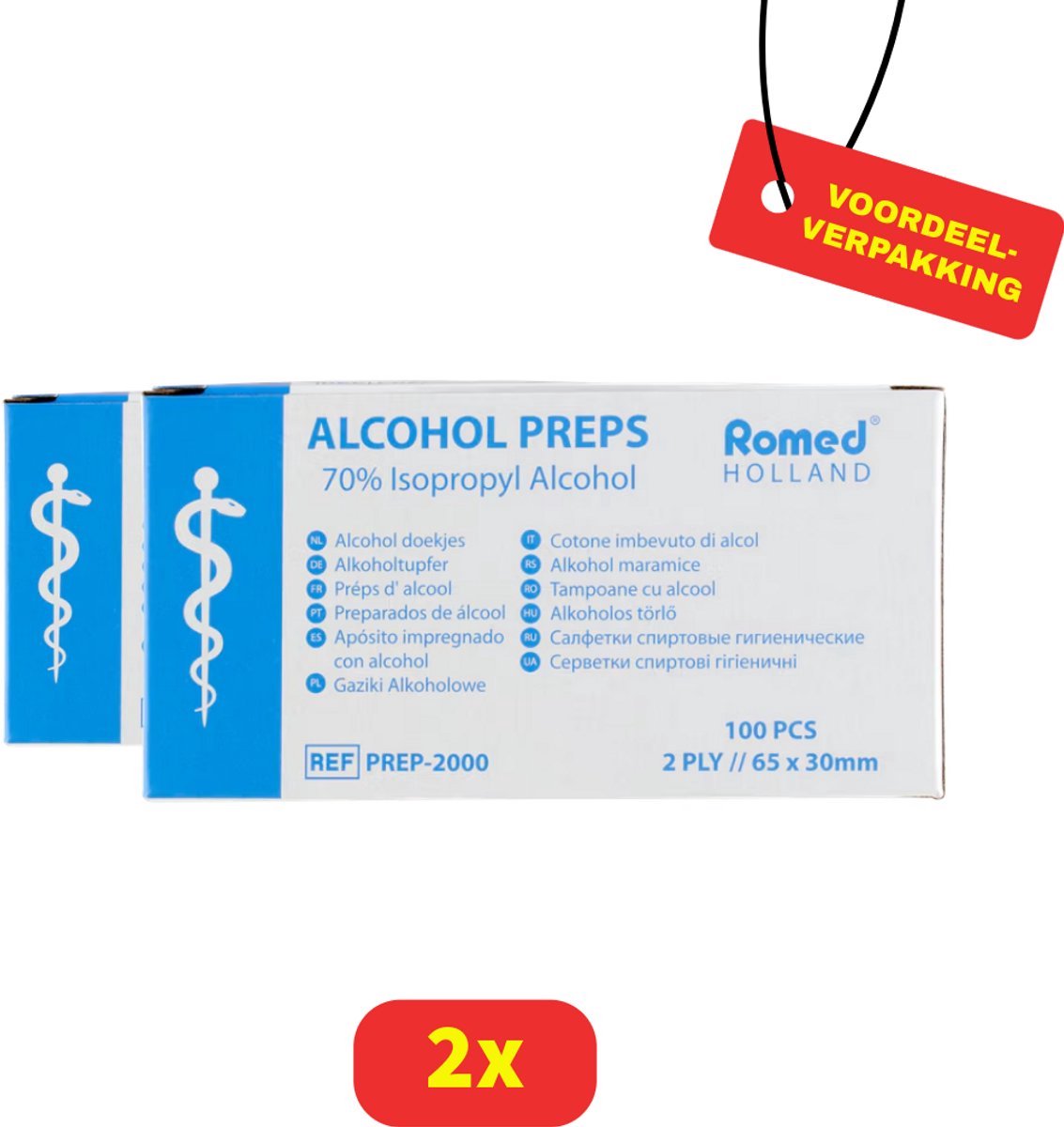 Romed Alcohol Doekjes - 2 x 100 Stuks - Voordeelverpakking - Verpakt per stuk