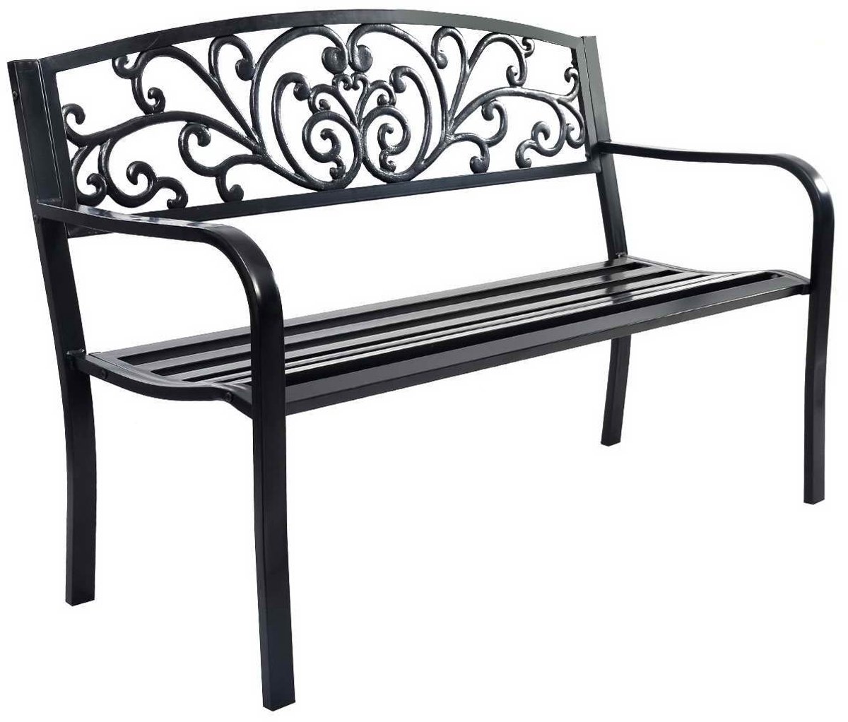 SureDeal® - Tuinbank 3-Zits - 127x60x85 cm - Gietijzer & Staal - Zwart - Parkbank Buiten met Rugleuning