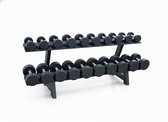 PH Fitness Ronde PU Dumbbell Set 2-20KG Compleet | 10 Paar Professionele Urethaan Dumbbells (2KG Oploop) | Inclusief 2-Laags HD Stalen Opbergrek | Geschikt voor Commerciële en Home Gym Kwaliteit
