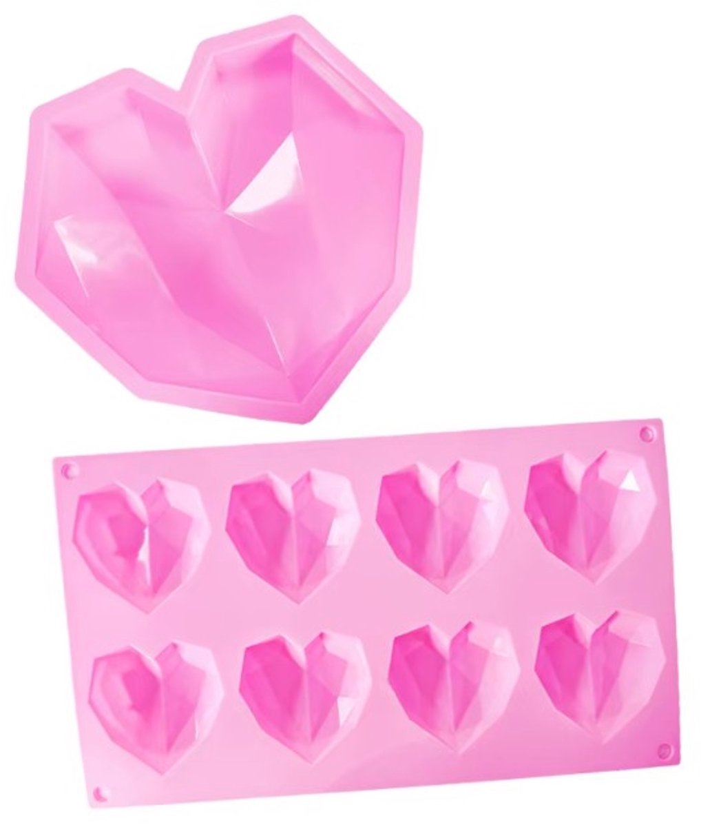 Go Go Gadget - Siliconen mal hart - 3D bakvorm - Valentijn - 8 hartjes - Chocoladevorm - Roze