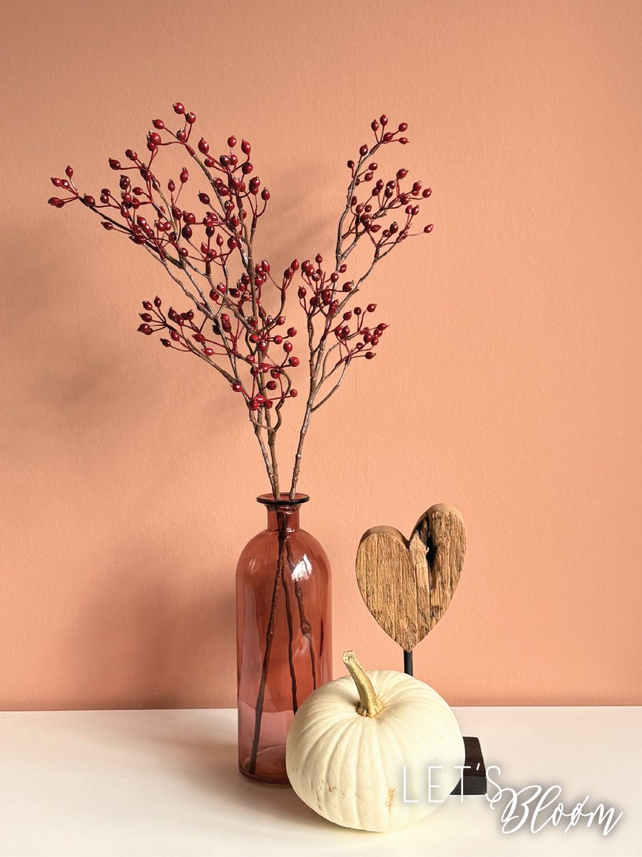 Let's Bloøm | Kunsttak Rode bessen | 3 stuks | kunsttakken | Zijden bloemen | Kunstbloemen | Herfst| Kerst | Zijde bessen | Rood | Rose hip | Bessen | Bessen tak | Rozenbottel |