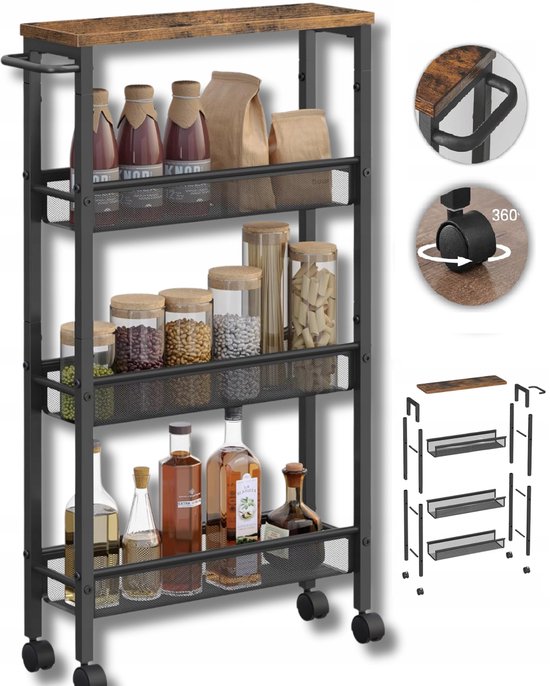 Desserte de cuisine - Desserte sur roulettes - Desserte - Organisateur - IN-HOMEXL Verona 41x77x7cm Zwart