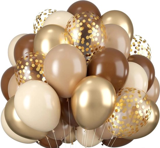 20-delige ballonnen set bruin, goud, ivoor en transparant - ballon - feest - party - decoratie - verjaardag - bruin - goud