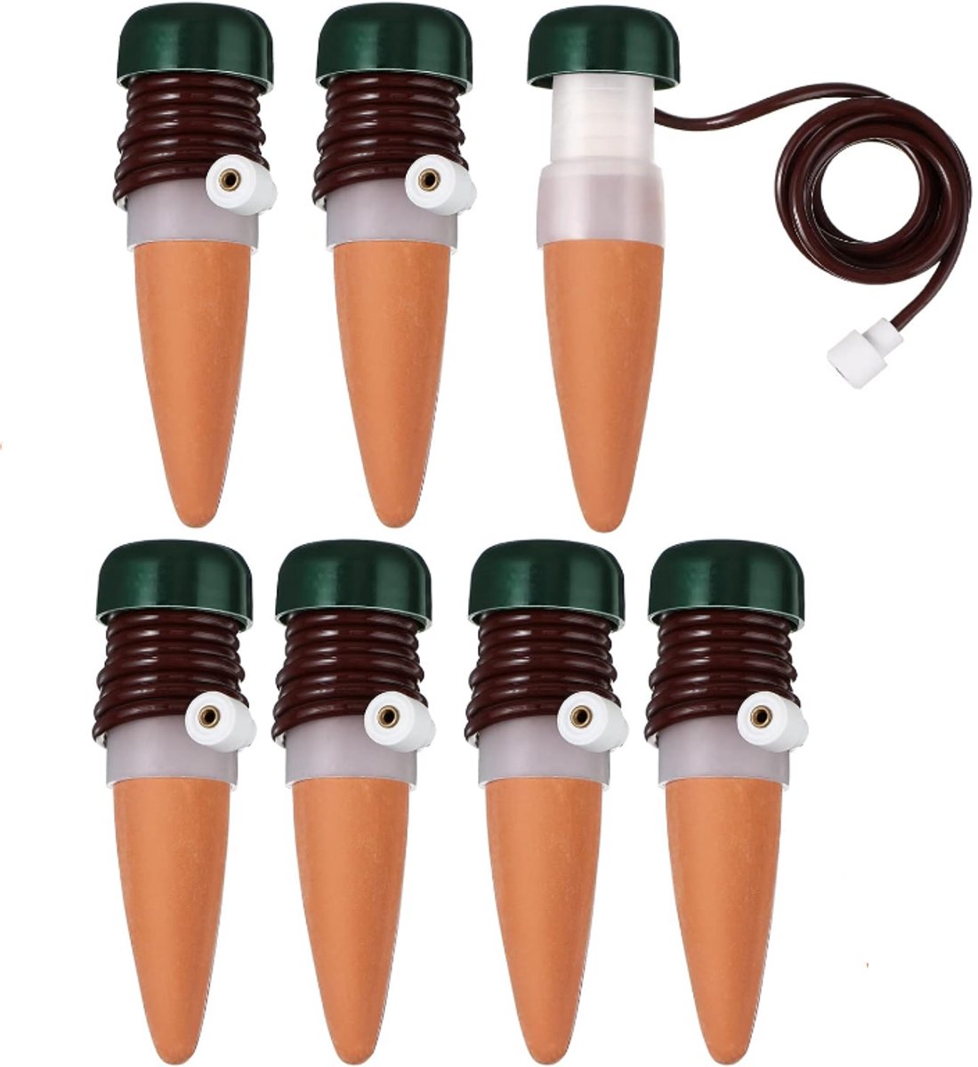Zelfbewateringssysteem - 7 stuks - Automatische Druppelirrigatie - Waterdispensers voor kamerplanten - Waterdruppelaar fles - Druppelaar - Zelfbewaterend irrigatiesysteem - Terracotta - Voor Kamerplanten & Balkon