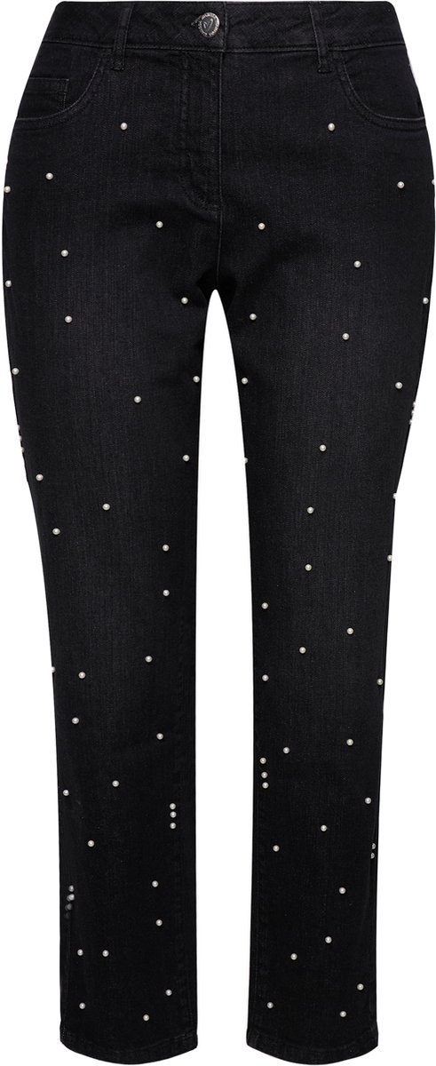 MIAMODA - Dames - Jeans wijde pijp sierkraaltjes 5-pocket - Zwart - Maat 42