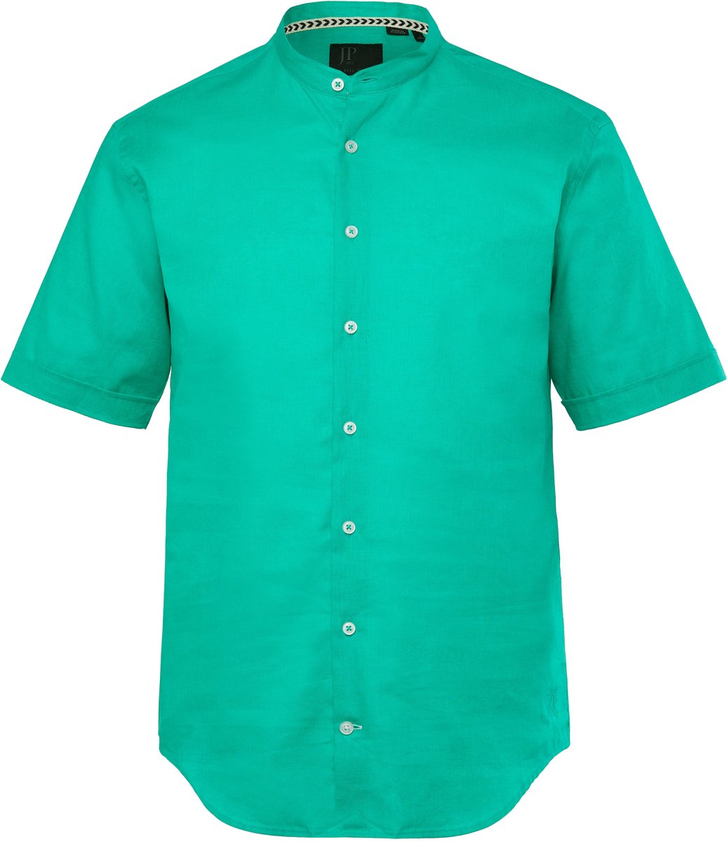 JP 1880 - Heren - Overhemd halflange mouwen linnenmix opstaande kraag modern fit - Lente groen - Maat XXL
