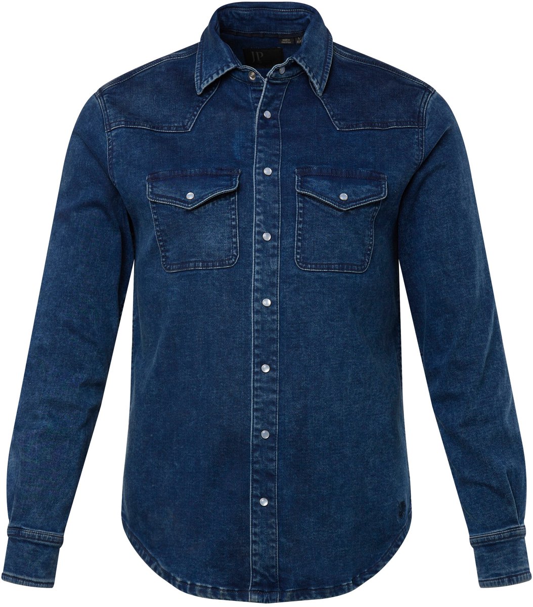 JP 1880 - Heren - Denim overhemd FLEXNAMIC® denim lange mouwen kentkraag - Blauw denim - Maat 6XL