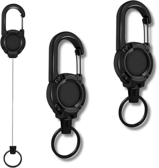 Redamancy Set van 2 zware intrekbare sleutelhanger, intrekbare badgehouder, sterke badge-haspel, intrekbare sleutelhanger, intrekbare lanyard voor sleutelhanger ID-kaart badgehouder, met 79 cm stalen