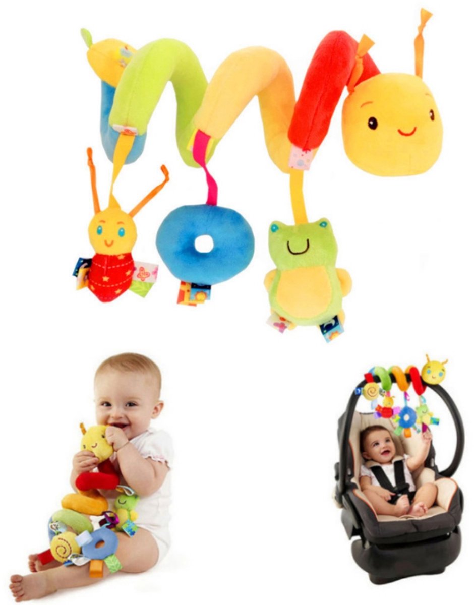 Image of 1 artikel - Wiegwikkeldoek - Autostoel- en kinderwagenspeelgoed - Babyspeelgoed - Sensorisch interactief speelgoed - Hangend speelgoed - Cartoonspeelgoed met bel - Kleurrijk - Lengte 35 cm - Geschikt voor kinderwagens, wiegjes en autostoeltjes
