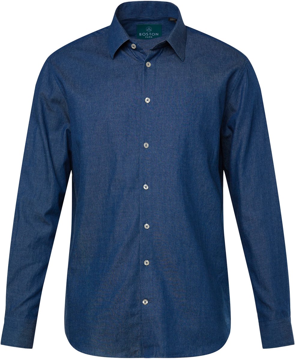 Boston Park - Heren - Overhemd in denim look lange mouwen kentkraag - Blauw denim - Maat 7XL