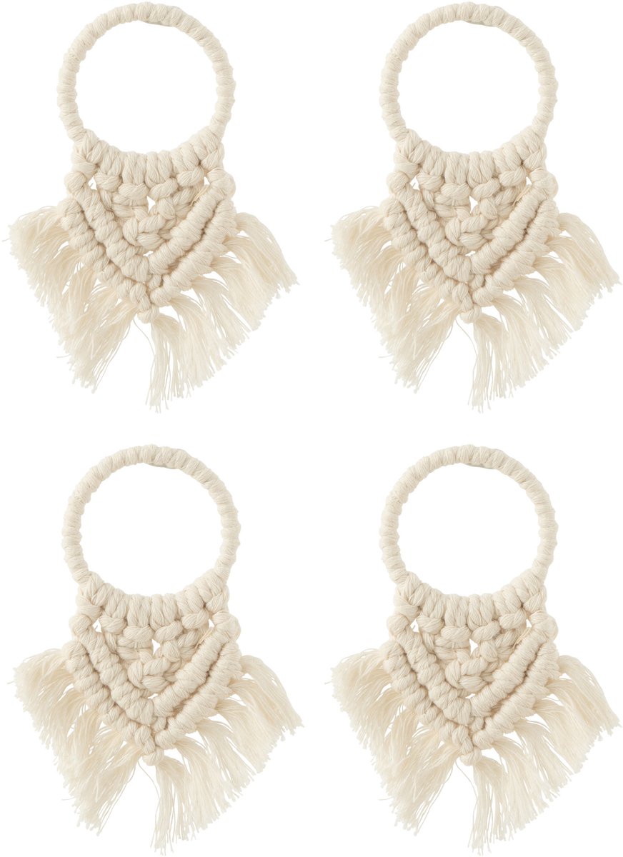 J-Line servetring Macramé - polyester - beige - 4 stuks