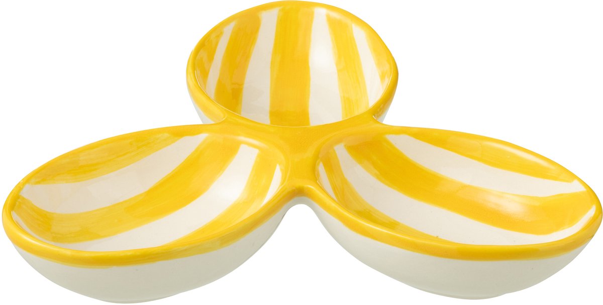 J-Line serveerschaal Granada Stripes Clover - keramiek - wit/geel