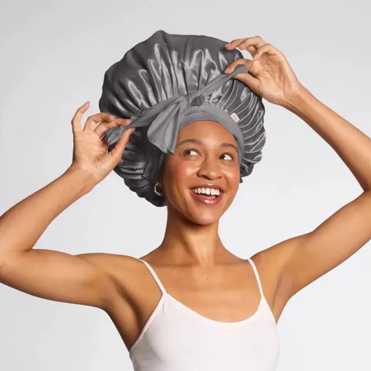 Verstelbare oversized Satijnen Grijze Slaapmuts Bonnet