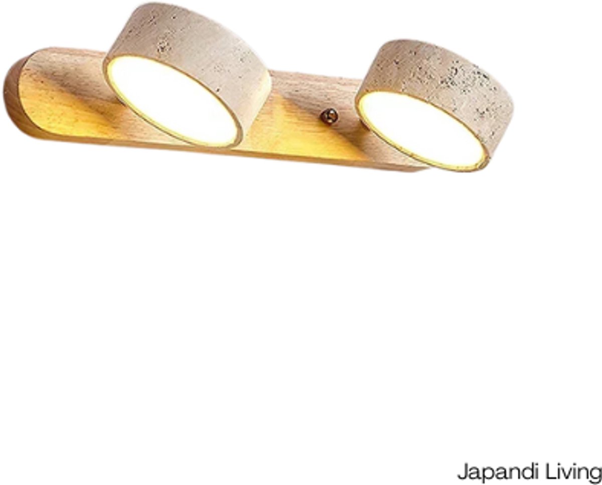 Japandi Living - Wandlamp - Minimalistisch - Wabi Sabi - Marmer - Travertin - Woonkamer, toilet, slaapkamer - Lamp - Eiken hout