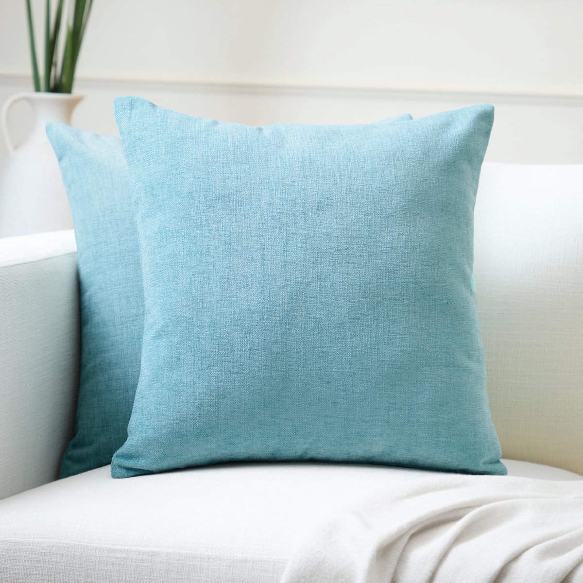 Ibenzoa Stijlvolle Chenille Kussenhoezen Set van 2 voor Elegante Woondecoratie Ijsblauw