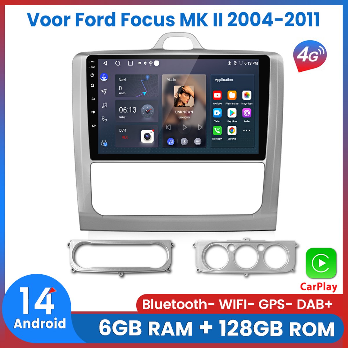 Awesafe 6GB+128GB Autoradio - Geschikt Voor Ford Focus MK II 2004 t/m 2011 - Draadloze Carplay Android Auto - Touchscreen - GPS Navigatie 4G WiFi - Bluetooth Radio - 8 Kern V1PRO