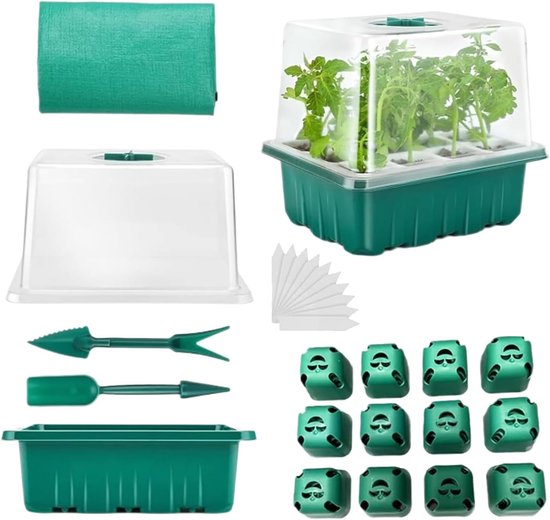 Foto: 12 cells kweekbak serie kweekset voor planten bodemwatergeefsysteem vochtbalans controle herbruikbare silicone kweekmodules inclusief afdekdome en plantlabels voor tomaten aardbeien kruiden zaailingen