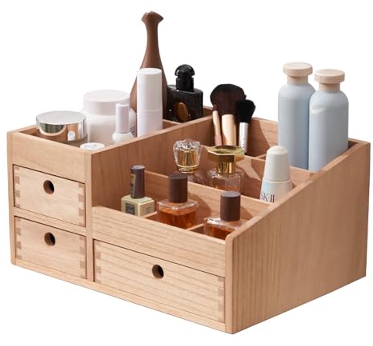 Houten Make-up Organizer met 8 Vakken en 3 Laden - Cosmetica en Sieraden Opbergdoos