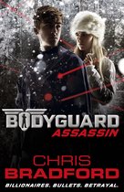 Een jonge man en vrouw staan voor een winterse achtergrond met tekst die Bodyguard: Assassin vermeldt.