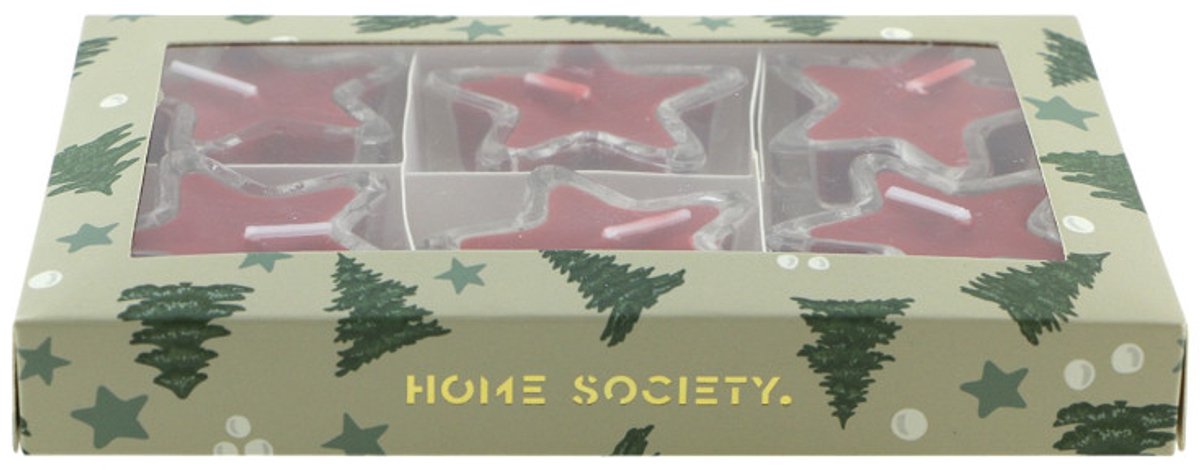 Home Society - Ster Kaarsjes in Geschenkverpakking (6 stuks) - Rood