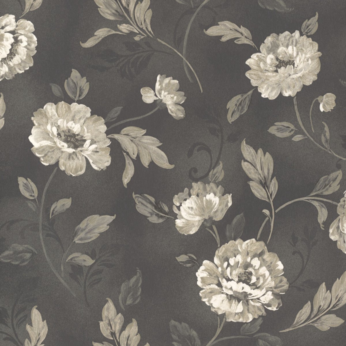 Grijs bloemen behang vlies rasch 207880