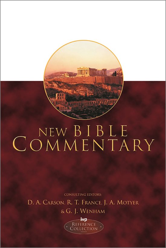 Boek 'New Bible Commentary' met afbeelding van de Akropolis.