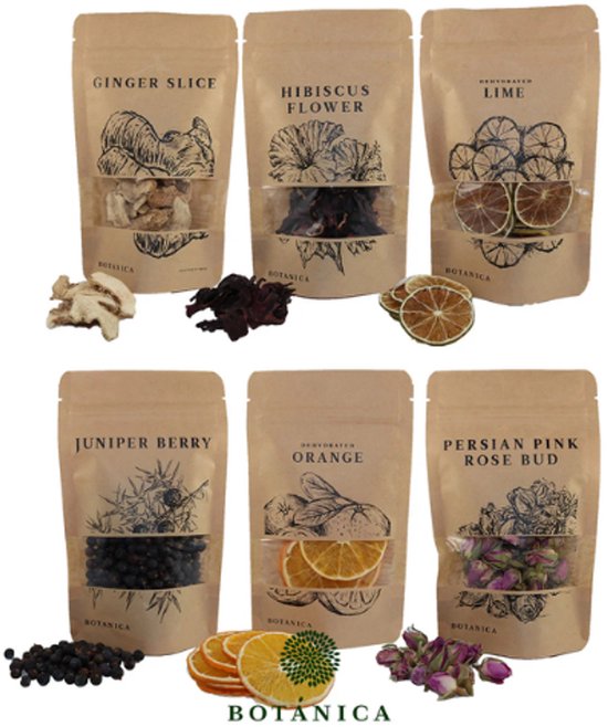 Botanicals Gin BOTANICA – Mix de 6 herbes pour gin – 100 % naturel – 175 g – Perfect pour le Gin tonic, les cocktails et les boissons