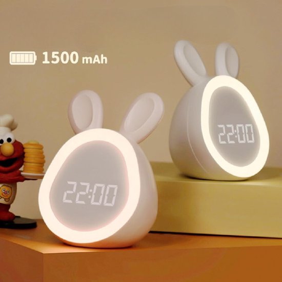 Schattige digitale wekker in de vorm van een konijn - wekker - kinderwekker - Stille klok - Warm LED-licht - Oplaadbaar - Timerfunctie — afbeelding 5