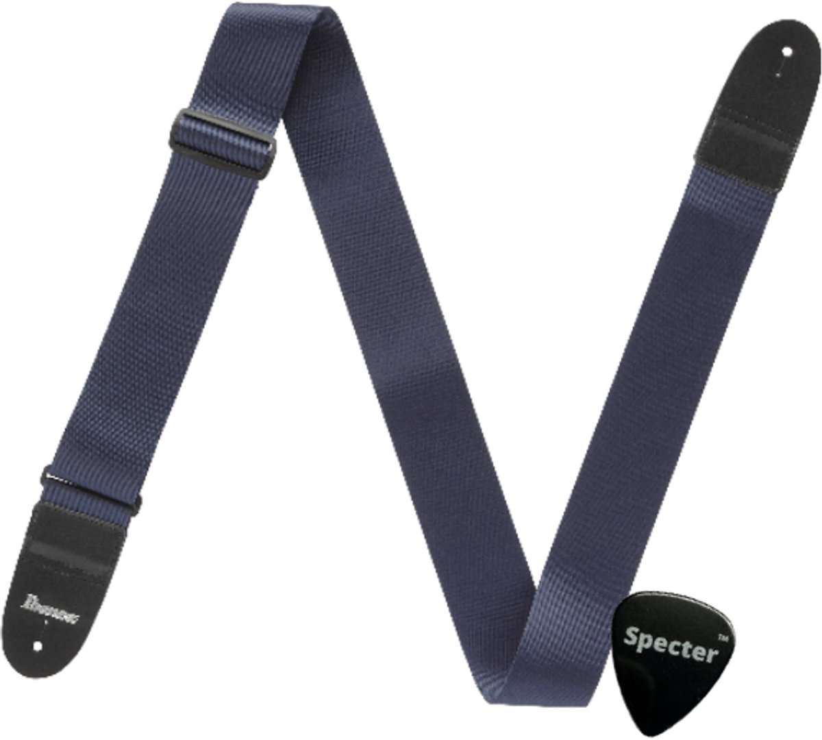 Ibanez gitaarband – verstelbare polypropyleen strap met lederen uiteinden + Specter plectrum