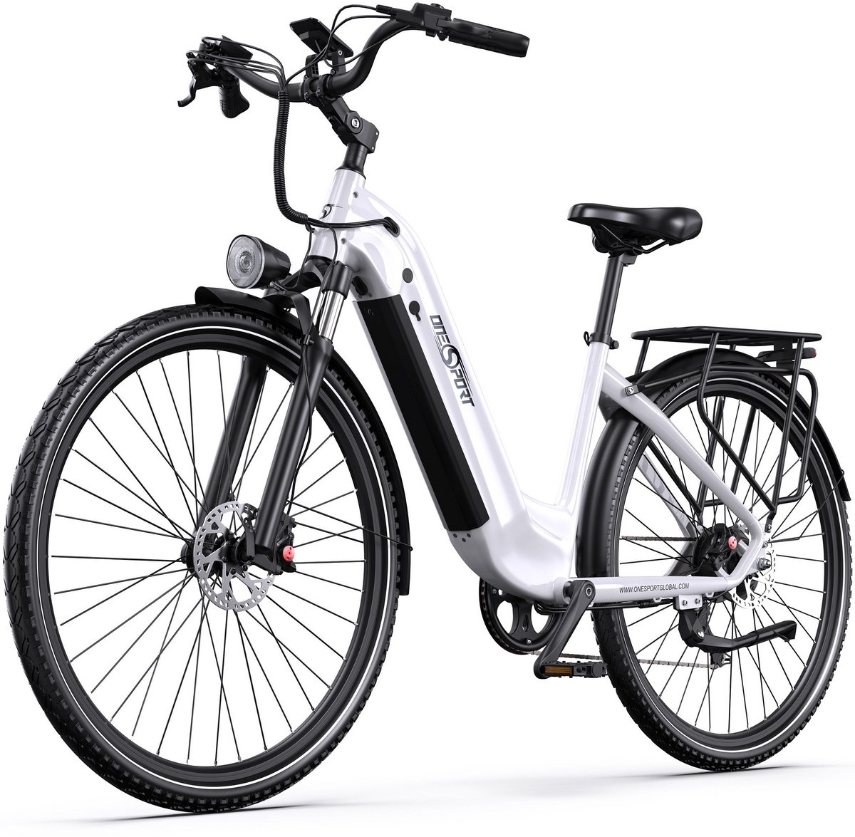【Eindejaarsdeal】Elektrische Fiets ONESPORT OT05PRO - 140 km Actieradius - 810Wh Accu - 28 Inch Wielen - Shimano 7 Versnellingen - Hydraulische Schijfremmen - Aluminium Frame - LCD Display & APP - Elektrische Stadsfiets - Wit - 【Eindejaarsdeal】Elektrische - €1.037,00