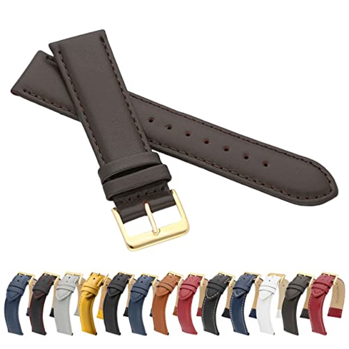 Horlogebandje van glad leer met gouden sluiting - Fijne leren armband - Echt rundleer