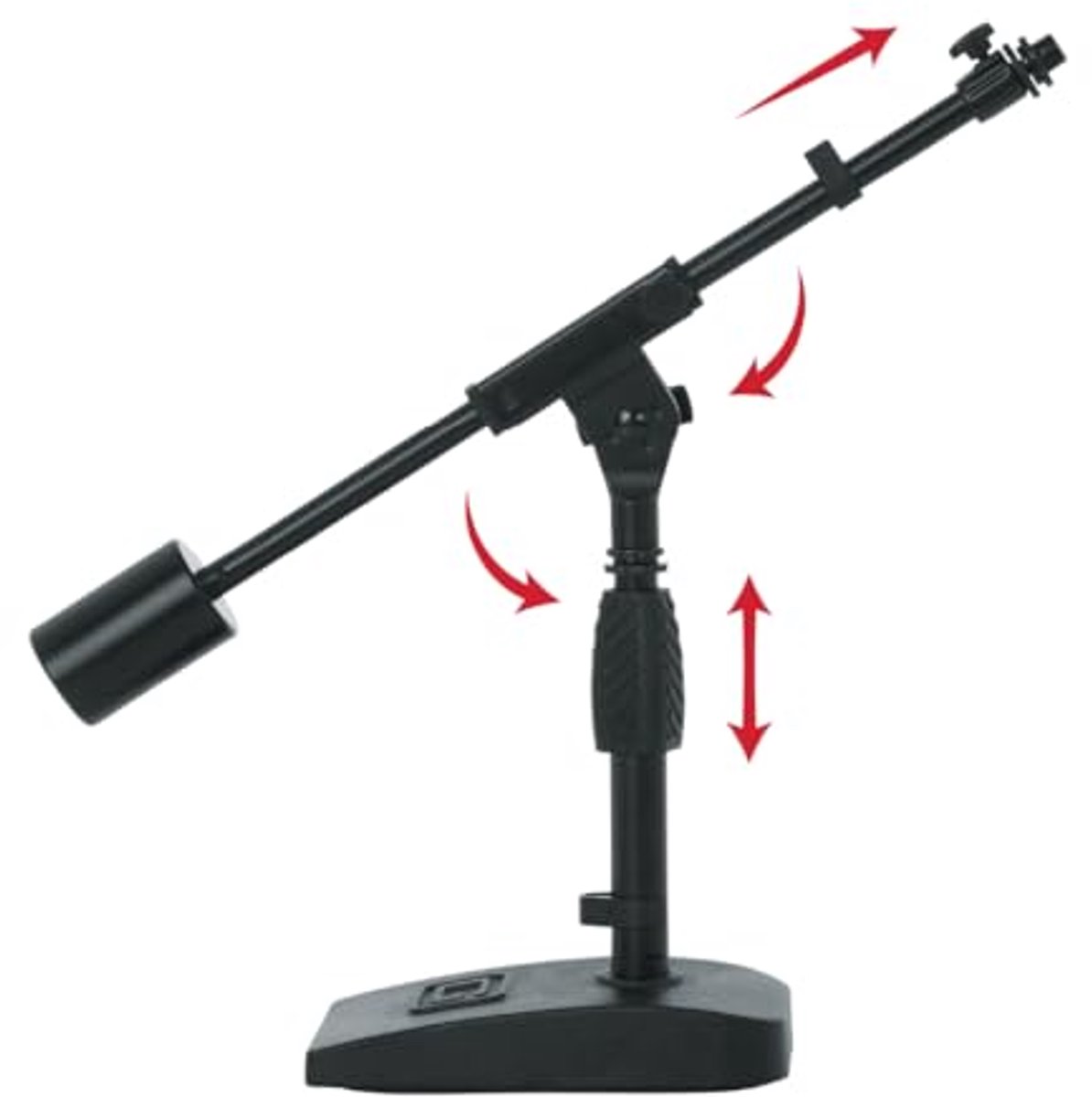 Microfoonstatief met verzwaarde basis en telescopische arm voor desktopopname en streaming