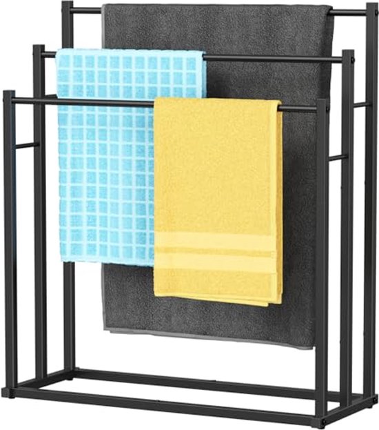 IDMarket - Handdoekhouder op voet, 3 niveaus, Detroit met plank, industrieel design