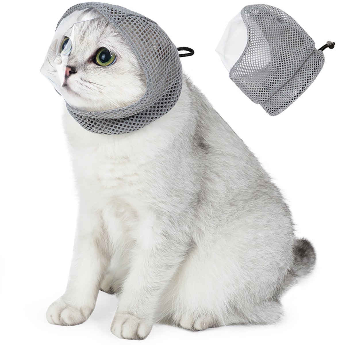 Muilkorf voor katten - Huisdierbenodigdheden - Muilkorf voor kattenverzorging, verstelbaar, ademend kattenmasker van gaas voor het knippen van nagels (grijs M)