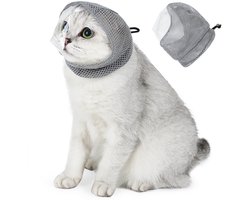 Muilkorf voor katten - Huisdierbenodigdheden - Muilkorf voor kattenverzorging, verstelbaar, ademend kattenmasker van gaas voor het knippen van nagels (grijs M)